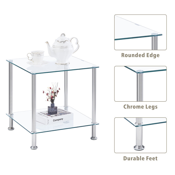 Wrought Studio™ Glass End Table, Modern 2tier Square Simple Coffee